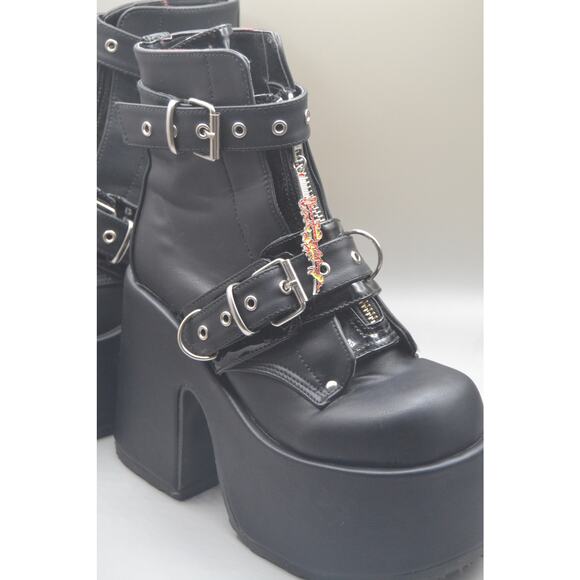 Demonia Platform Black Boots Belt Straps Zipper NWOT SZ 8 - Picture 1 of 9